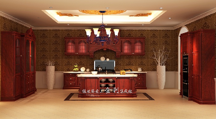 廚房經(jīng)典實(shí)木櫥柜搭配金利集成灶的裝修風(fēng)格